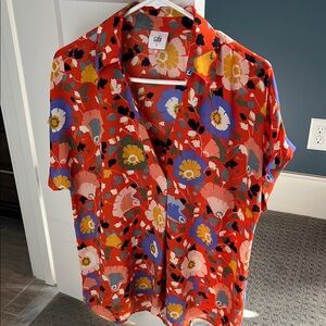 CAbi Orange and Blue Blouse Vibrant Pattern